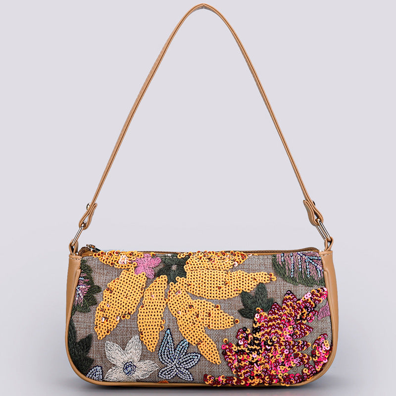 Embroidered Floral Shoulder Bag – Sparkling Underarm Style