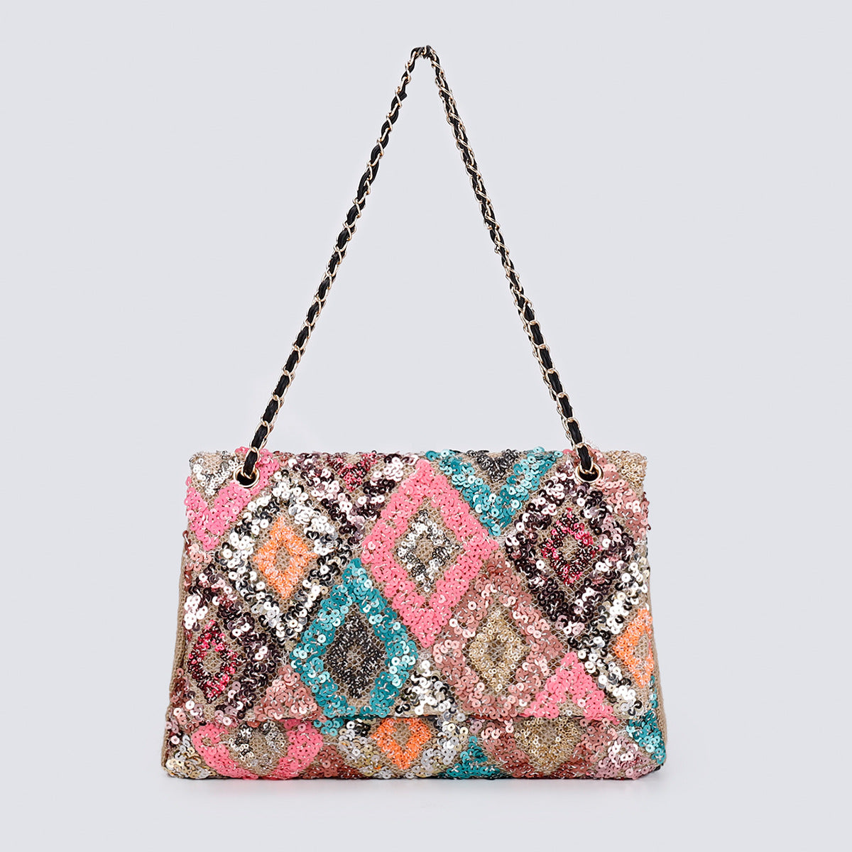 Embroidered Sequin Shoulder Bag – Straw Woven & Spacious