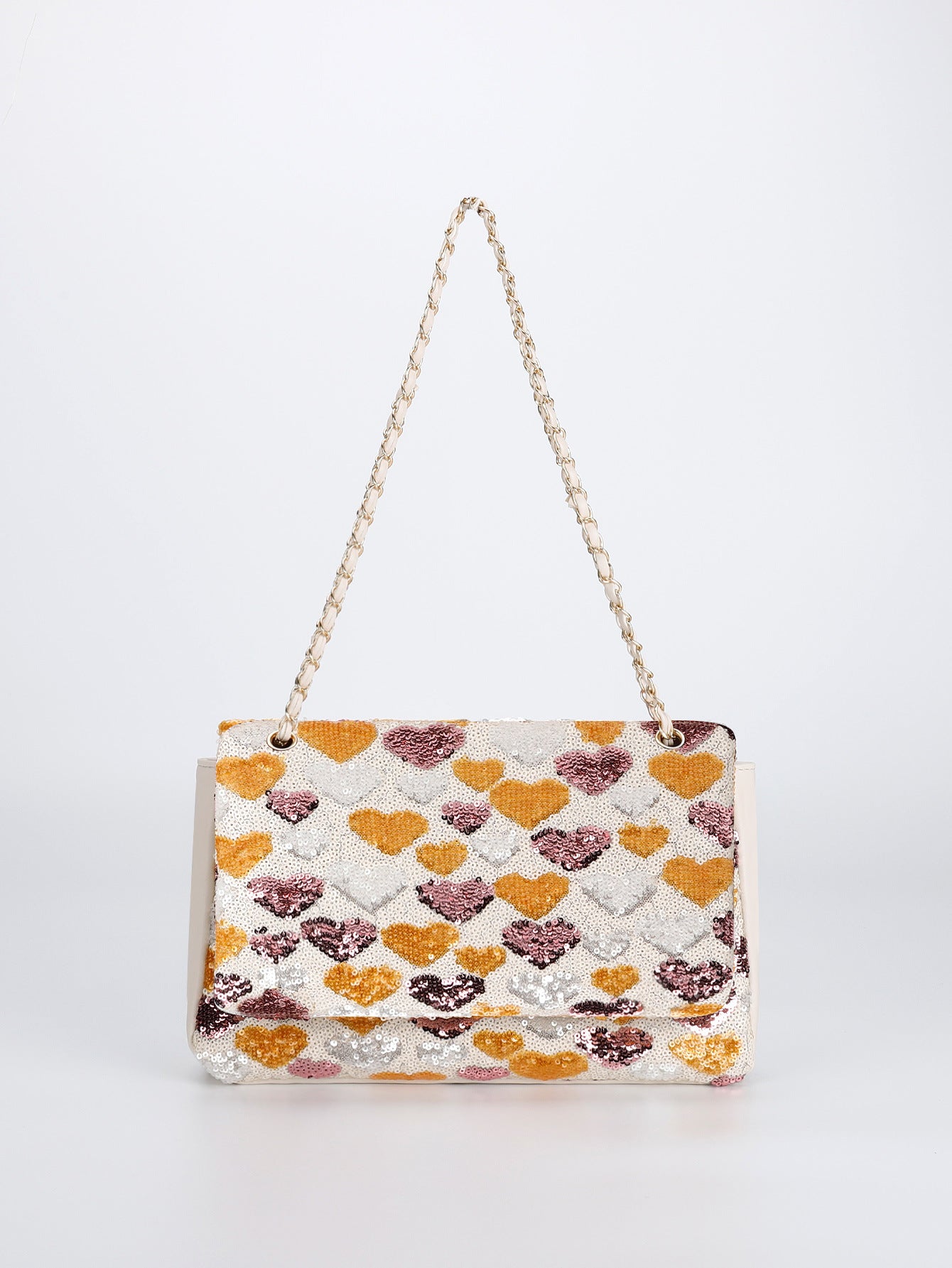 Rose Chain Crossbody Bag – Embroidered Denim & Floral Hearts