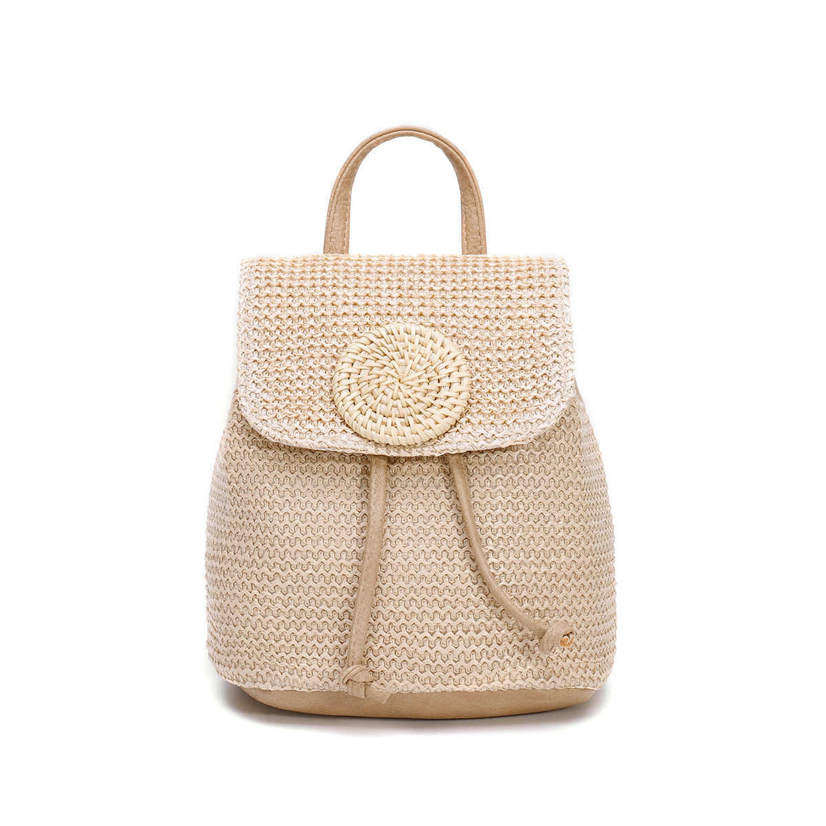 Artisan Woven Straw Bucket Bag - Summer Travel Backpack with Adjustable Straps