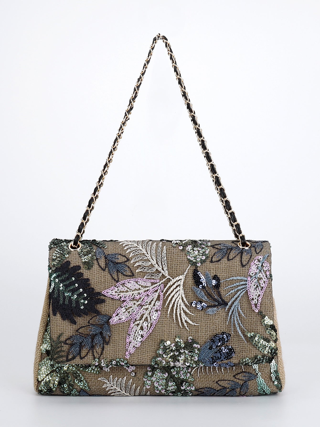 Embroidered Sequin Shoulder Bag – Straw Woven & Spacious