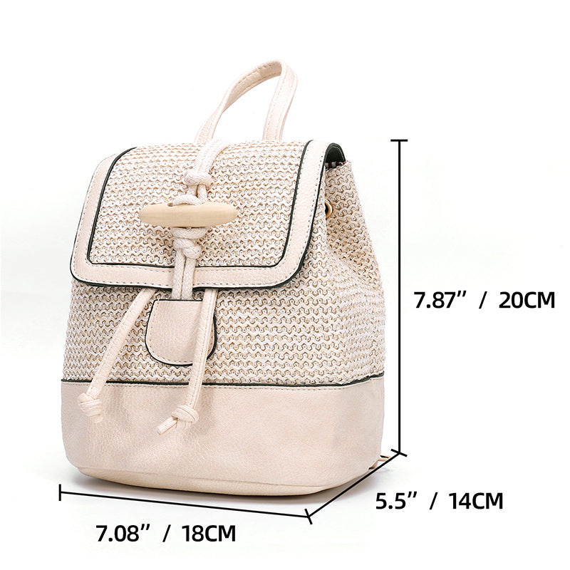 Artisan Woven Straw Bucket Bag - Summer Travel Backpack with Adjustable Straps