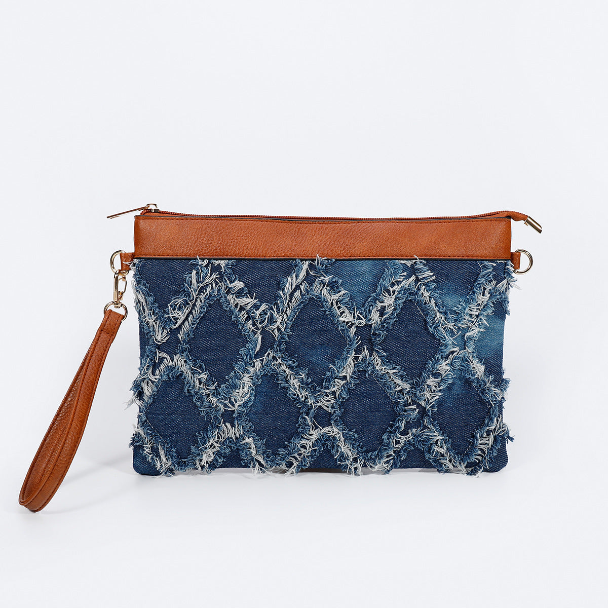 Denim Tie-Dye Clutch – Fringed Handle Style