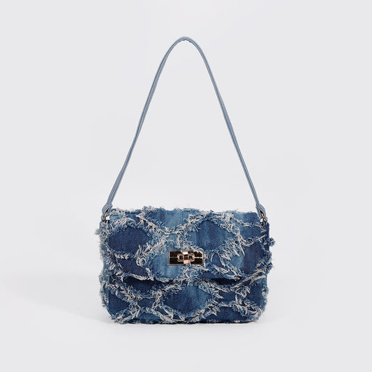 Denim Tie-Dye Shoulder Bag – Quilted Underarm Bag