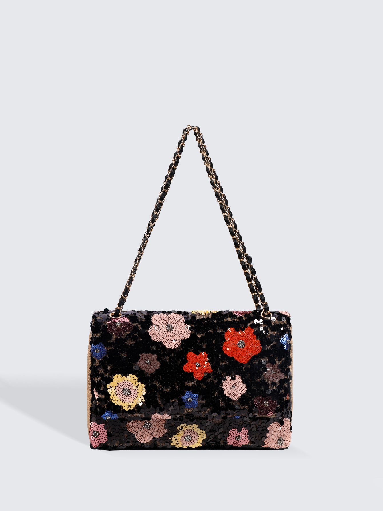 Embroidered Sequin Shoulder Bag – Straw Woven & Spacious