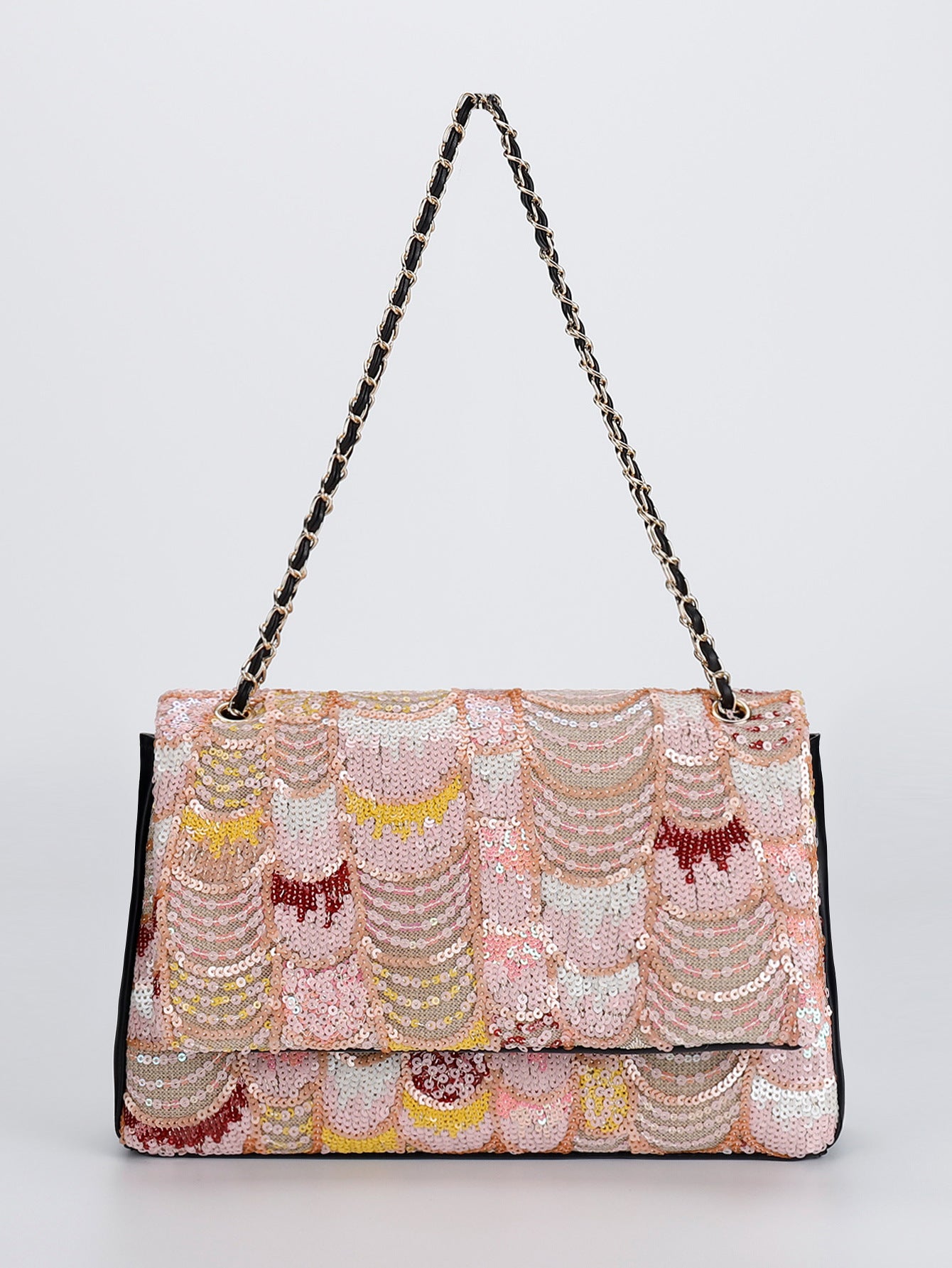 Embroidered Sequin Shoulder Bag – Straw Woven & Spacious