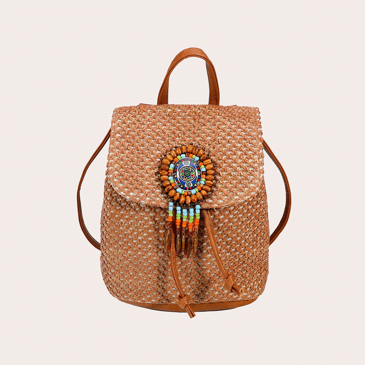 Vintage Woven Bucket Backpack – Braided Design