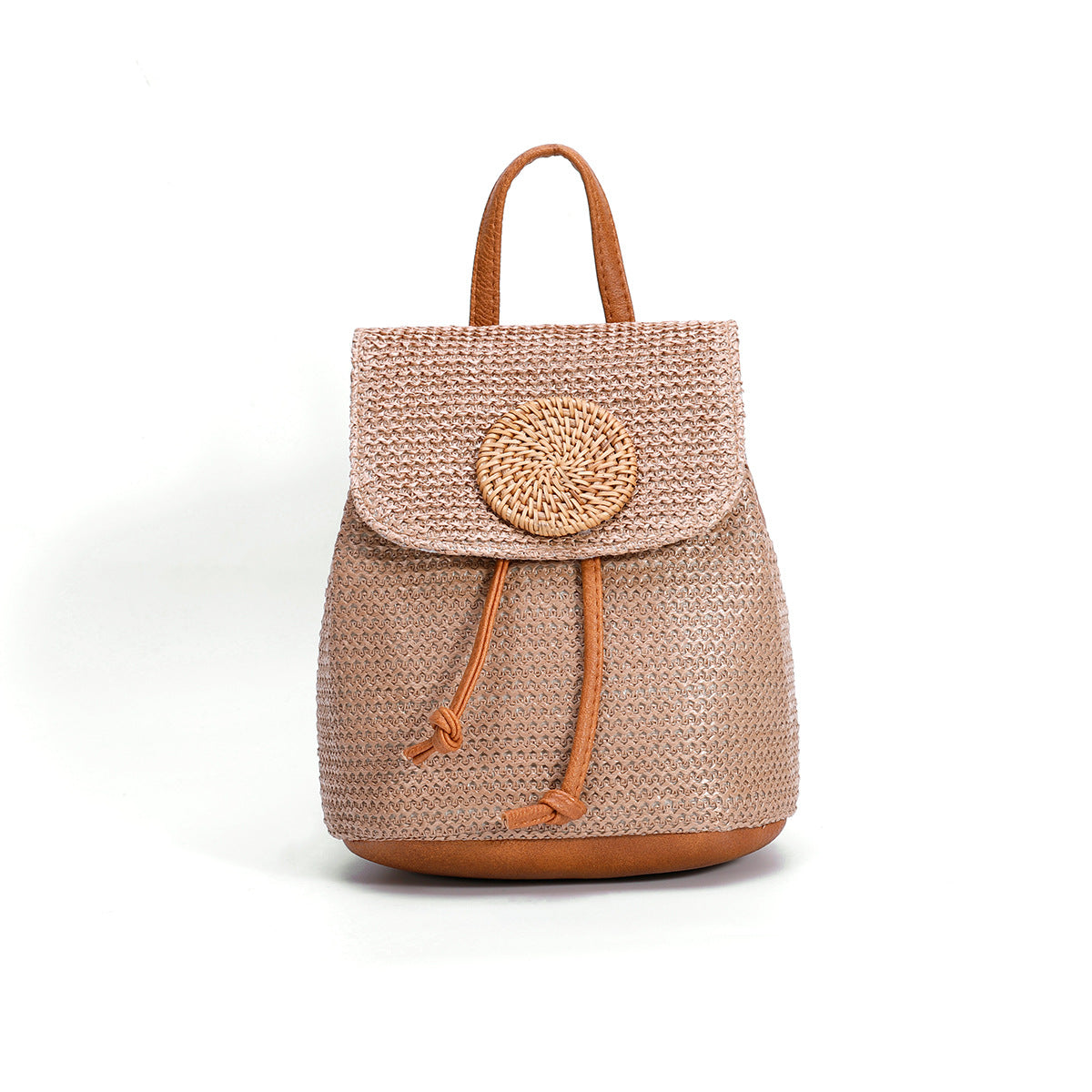 Artisan Woven Straw Bucket Bag - Summer Travel Backpack with Adjustable Straps