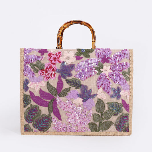 Sparkle Woven Tote Bag – Embroidered & Spacious