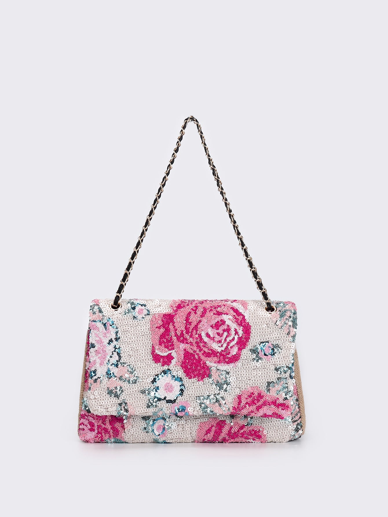 Embroidered Sequin Shoulder Bag – Straw Woven & Spacious