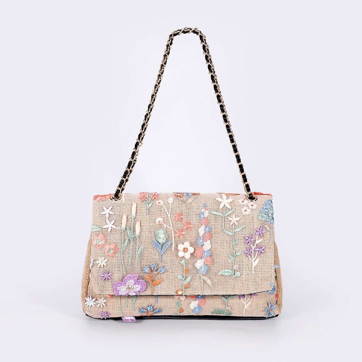 Embroidered Sequin Shoulder Bag – Straw Woven & Spacious