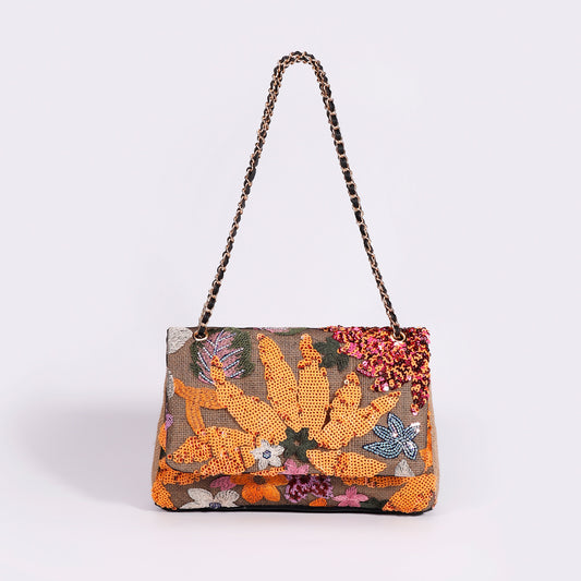 Embroidered Sequin Shoulder Bag – Straw Woven & Spacious