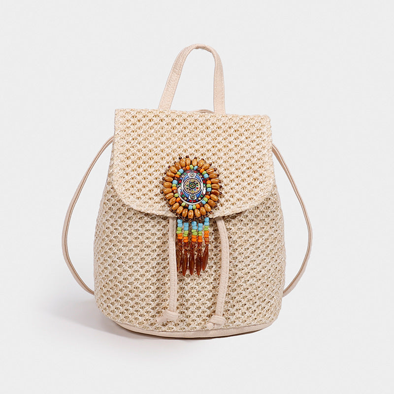 Vintage Woven Bucket Backpack – Braided Design