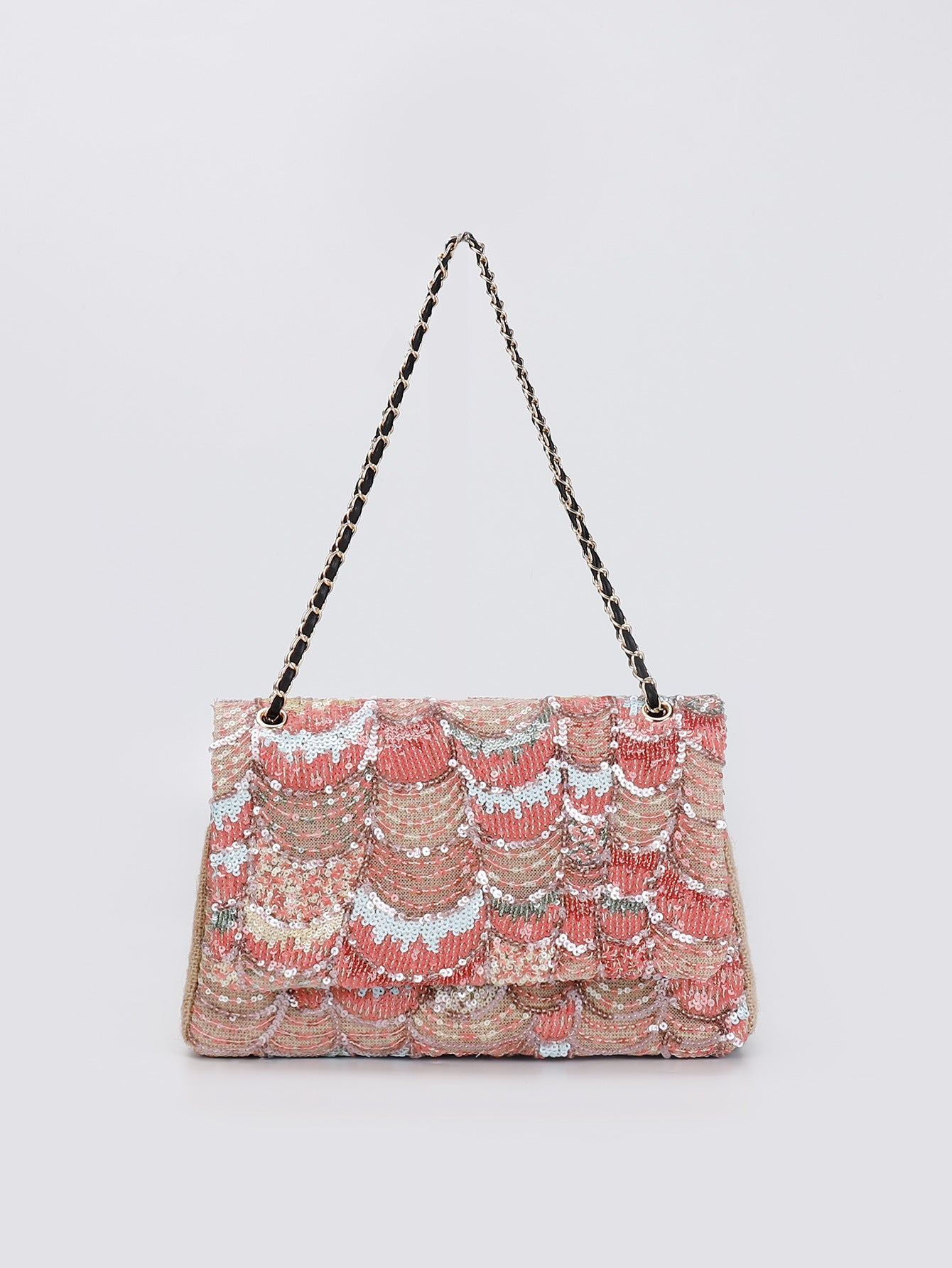 Embroidered Sequin Shoulder Bag – Straw Woven & Spacious